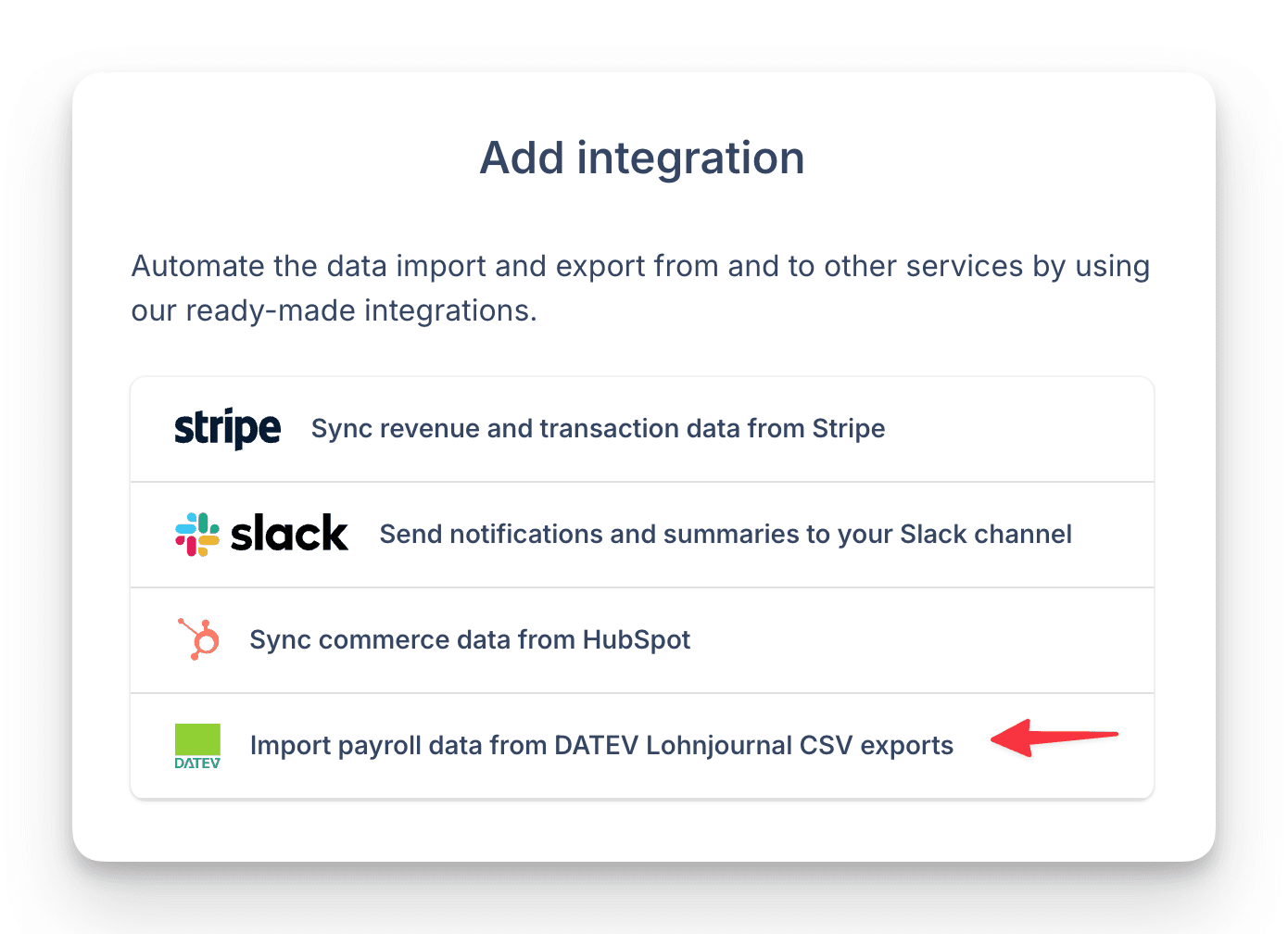 Integrate DATEV for payroll data