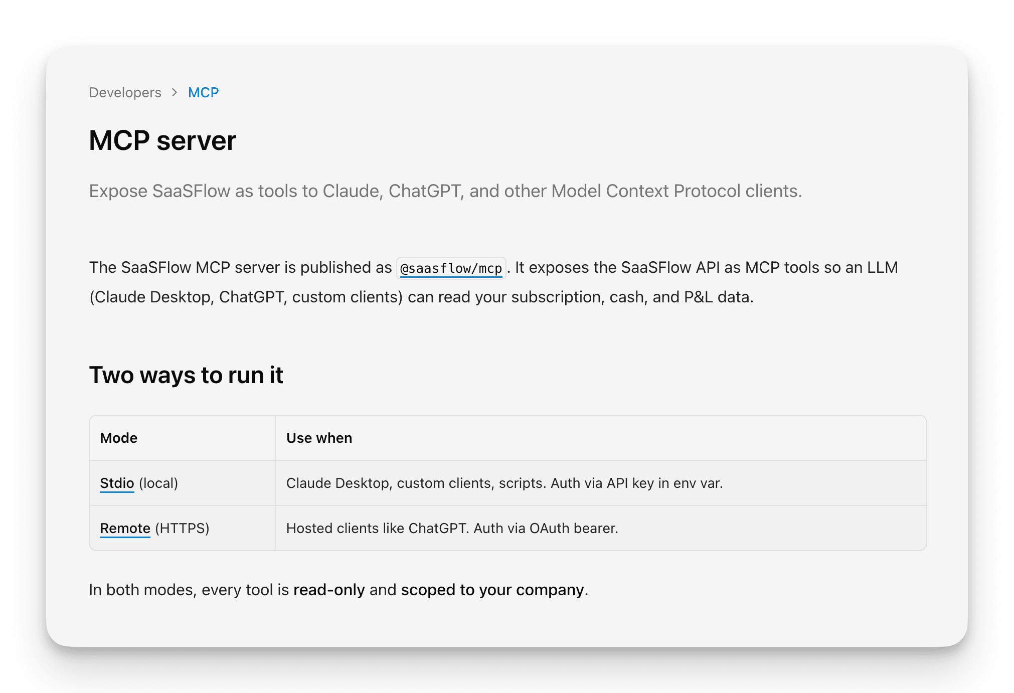 Connect AI assistants via MCP