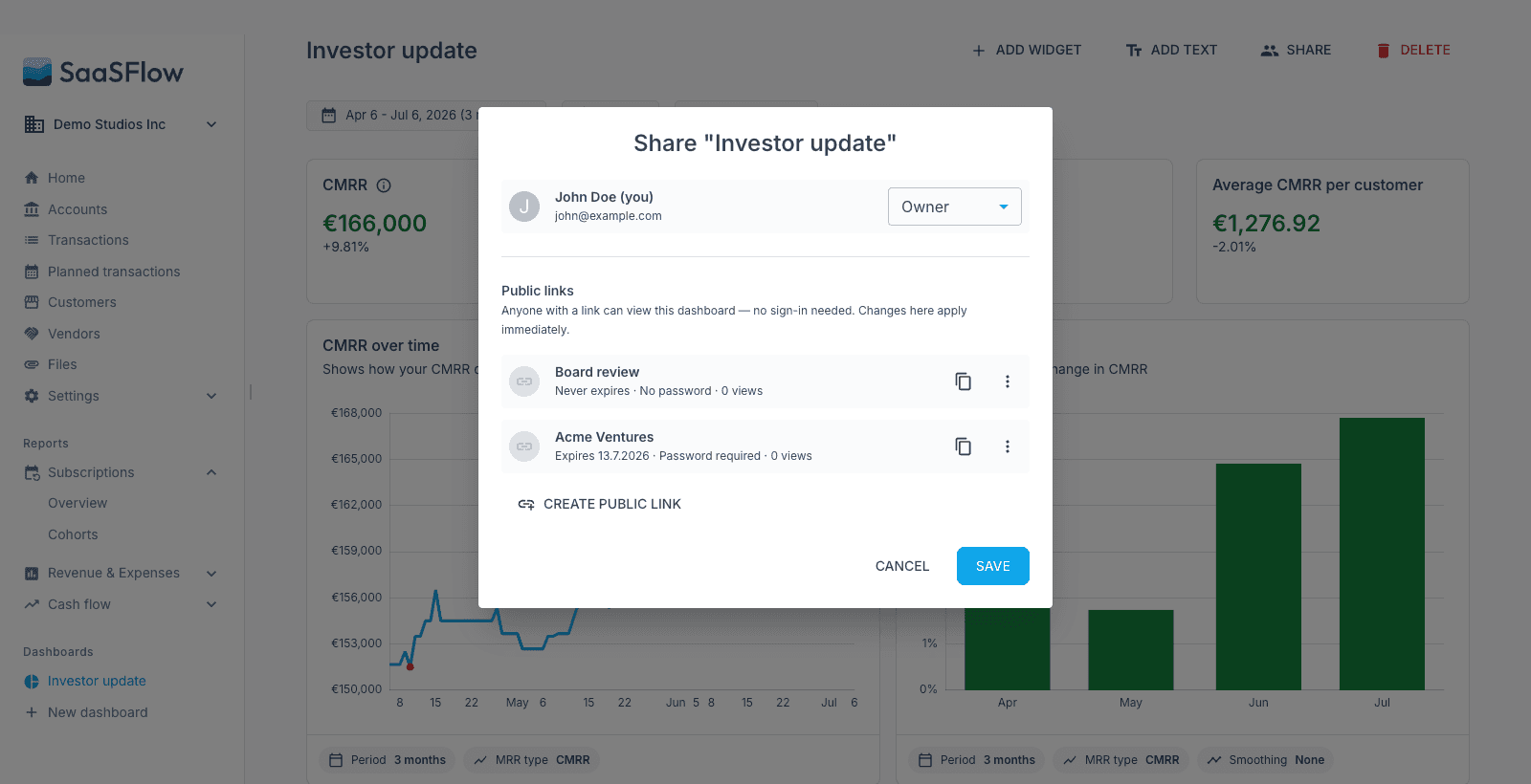 Share dashboards with a link